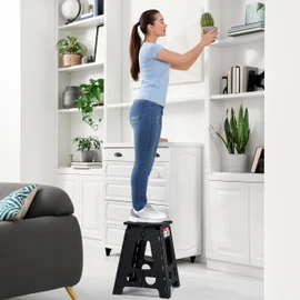 ACSTEP Folding Step Stool 16 Inch Heavy Duty Step Stool Foldable for Adults and Kids, Collapsible Stepping Stool with Handle, Non Slip Folding Stools for Kitchen Hold Up to 400lbs (Black 1PC)