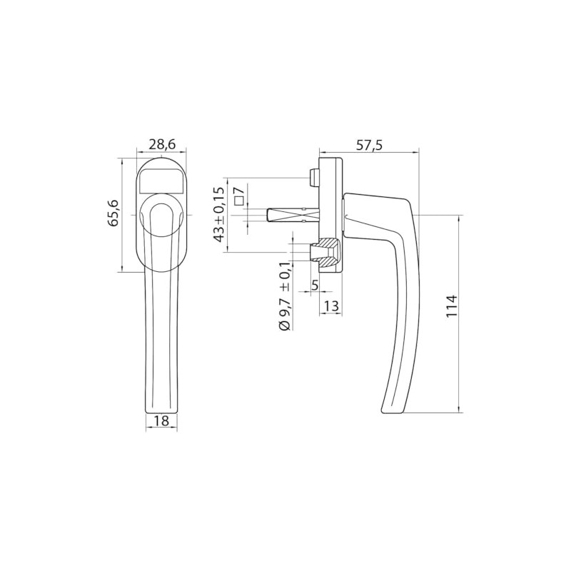 Roto Window Handle Line Natural Silver with Screws Square 7