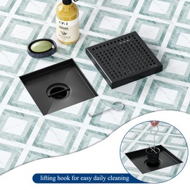 Neodrain 6 Inch Square Shower Drain with Removable Quadrato Pattern Grate, Matte Black 304 Stainless Steel Square Drain, with Watermark&CUPC Certified, Hair Strainer