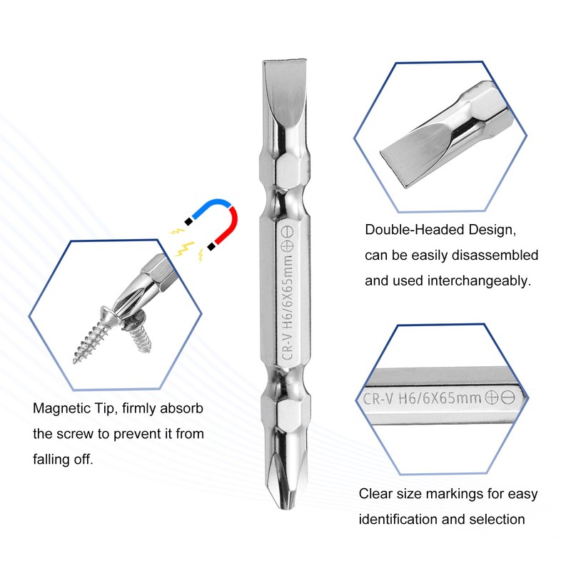 sourcing map Magnetic Double Ended Screwdriver Bit 6mm PH2/SL6 2.56"/65mm
