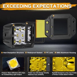 Flush Mount LED Pods, Niking Auto 2Pcs 80W 5 Inch Yellow Fog Lights Flush Amber LED Work Light Combo Backup Reverse Bumper Lights for Off Road Trucks Tractor SUV Pick up