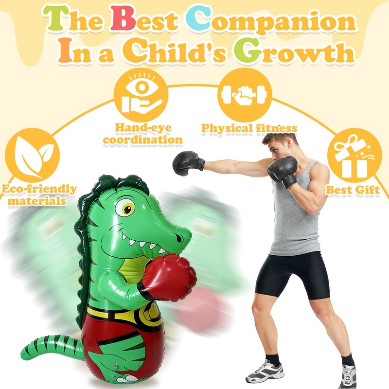 Inflatable Tumbler Dinosaur Punching Bag, 47" Blow up Boxing Dinosaur,Bounce