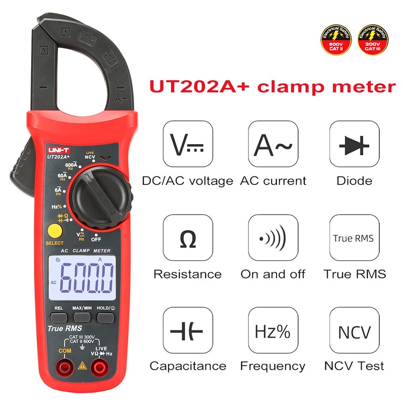 UNI-T UT202A+ Digital clamp meter 6000 Counts Auto Range True