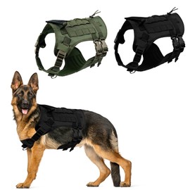 Wagably K9 Tactical Dog Harness - 5-Point Adjustable with Heavy-Duty Handle, No-Pull Vest for Large Dogs - Patch-Ready, Military Style - Ideal for Training, Hunting, and Walking (Black, Large)