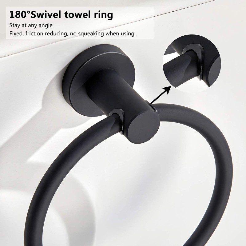 BGL Black Towel Ring Wall Mounted, Stainless Steel 304 Rubber