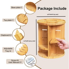 Tuxory 12 Glass Spice Jars with Bamboo Lids and Bamboo Rotating Organizer Rack, with 216 Labels Stickers in Spanish Version for Mexico and Latin America.