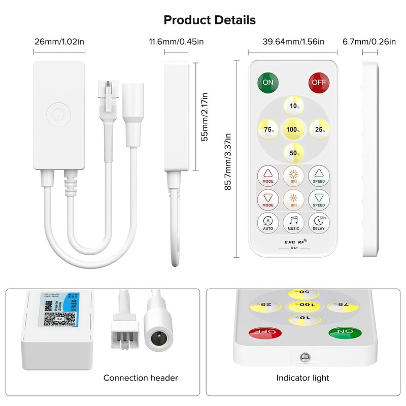 BTF-LIGHTING SP646E SPI Monochrome 2.4 GHz Blue-tooth LED Controller Compatible