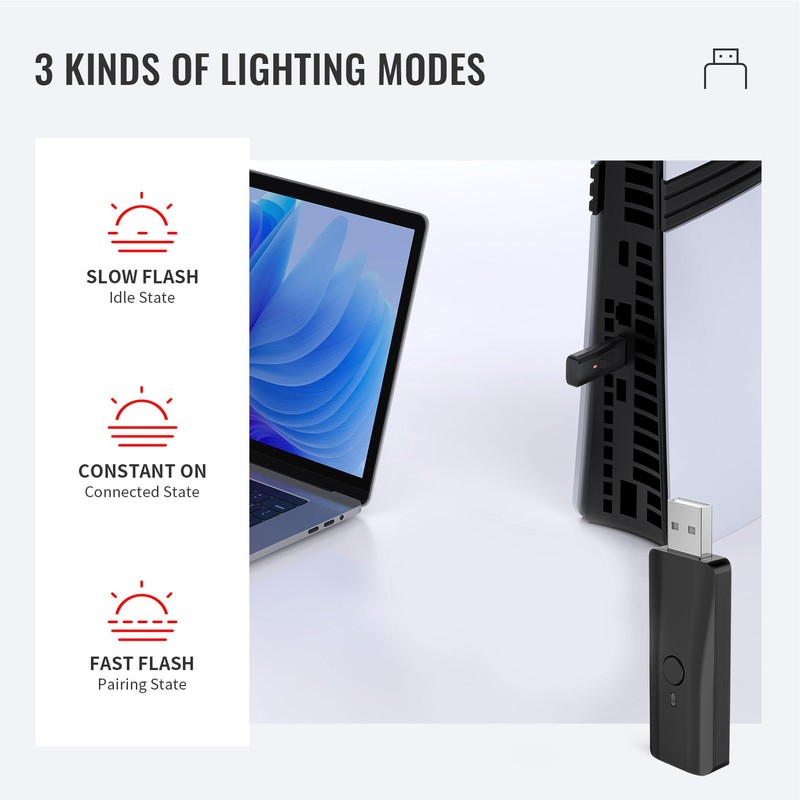 Wireless Controller Adapter, USB Gaming Receiver with Integrated Bluetooth V5.3,