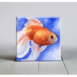 Fancy Goldfish Watercolor Art Decorative Tile (4.25 X 4.25 Framed)