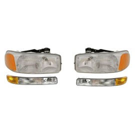 VioletLisa Headlight Kit for GMC for Yukon for Sierra 3500/2500HD/1500HD/1500 Classic for Sierra 3500/2500HD/2500/1500HD/1500 for Yukon XL 2500/1500 4pc Assembly Clear Lens 15199560 15199561