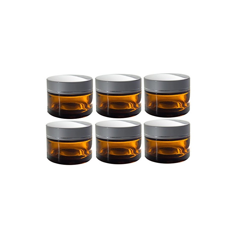 Amber Glass Heavy Thick Wall Balm Jars with Silver Matte