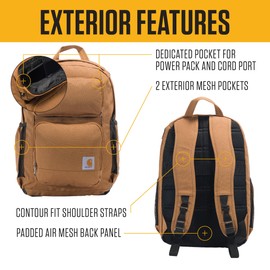 Carhartt 28L Dual-Compartment Backpack, Durable Pack with Laptop Sleeve and Duravax Abrasion Resistant Base, Carhartt Brown