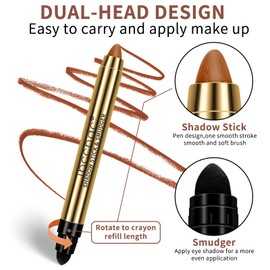 Cream Shimmer Eye Shadow Stick - Dual-Ended Waterproof Shimmer Eyeshadow Stick Highlighting Pigmented Shiny Eyeshadow Pencil for Sensitive Eyes Makeup (4#)