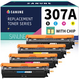 SANUNE 307A Toner Cartridge Set CE740A CE741A CE742A CE743A Toner Replacement for HP 307A Toner Ink for Color Professional CP5225 CP5225n CP5225dn CP5220 Printer 4-Pack (Black, Cyan, Magenta, Yellow)