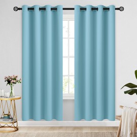 COSVIYA Grommet Blackout Room Darkening Sky Blue Curtains 72 inch Length 2 Panels,Thick Polyester Light Blocking Insulated Thermal Window Curtain Drapes for Bedroom/Living Room,52x72 inches