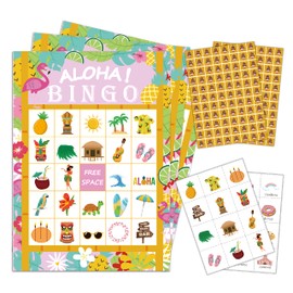 5"x7" Hawaiian Bingo Game Cards (24 Kinds), Luau Aloha Tropical Summer Party Game, Outdoor Indoor, Hiking, Trip Activities, Family Vacation Travel Bingo, Activity Games -010alohal