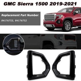 BINQIGOO 1 Pair Front Fog Light Bezel Cover Exterior Trim Replacement Compatible with GMC Sierra 1500 4-Door 2019-2021 Denali SLT AT4 Front Bumper Frame（Black)