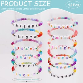 12 Pcs Kids Bracelets for Girls Letter Beads Bracelets Bead Woven Bracelets Braided Stretch Friendship Bracelets Toddler Baby Cute Princess Bracelet Jewelry Accessories for Birthday Party Favors