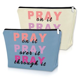 Sazuwu 2PCS Prayer Gifts for Her Makeup Bag Religious Gifts for Women Christian Bible Verse Gifts for Mom Daughter Cosmetic Bag Inspirational Birthday Gifts for Women Religious Christmas Gifts