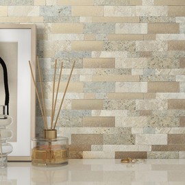 BeNice Backsplash Peel and Stick Wall Tiles for Kitchen,Subway Self Adhesive Linear Mosaic Stickers Bathroom Waterproof(10 Sheets,French Beige)