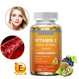 Vitamin E 1000IU Capsules Fat-soluble Vitamin Supports Skin, Face and Immune Health Antioxidant non-GMO Gluten Free, 2 Count, 60 Tablets / 비타민 E 1000IU 캡슐 지용성 비타민 피부 얼굴 및 면역 건강 지원 항산화 non-GMO 글루텐 프리, 2개, 60정
