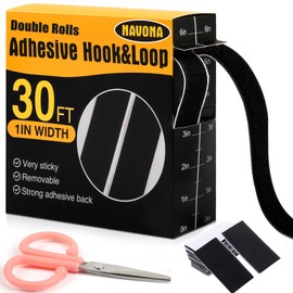 Navona 30Ft x 1 Inch Hook and Loop Strips with Adhesive – Double Rolls of Heavy-Duty Self-Adhesive Tape with Backing, Hook and Loop Tape for Home, Office, School, and Crafting, Black