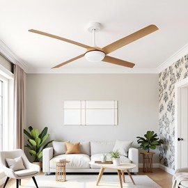 Henlimay 52 Inch Ceiling Fan with Light and Remote, 4 Blades, Quiet DC Motor, Reversible Fan with Dimmable LED Light, for Bedroom Living Room(Grain)