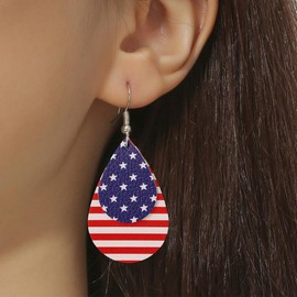 Big USA Flag Star Dangle Earrings for Women Teardrop PU Leather Dangling Earring 4th of July American Patriotic Presidential Election Day Decor Jewelry Gifts, Large, Faux Leather, No Gemstone