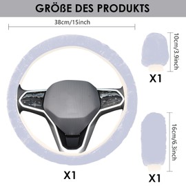 agctrler Set of 3 Steering Wheel Cover, Car Steering Wheel Cover, Handbrake Gear Cover, Non-Slip Warm Wool Plush Steering Wheel, Universal Steering Wheel Cover, Car Accessories (Grey)