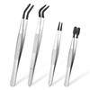 DragonflyDreams 4 Pieces Tweezers with Rubber PVC Coated Set, Straight