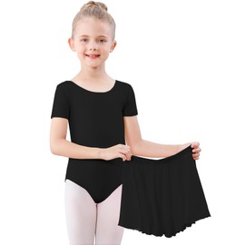 BALAYSIER Short Sleeve Leotard for Girls Gymnastics Dance Ballet Dresses Bodysuit with Chiffon Skirt Toddler Ballet Outfit Ballerina Toddler, Girls(Black, 10-11 Years)