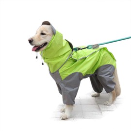 Patchwork raincoat for dogs, waterproof 4-legged rain jacket, pet raincoat with removable hood for small, medium and large dogs (green, 24#)
