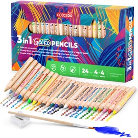 colozoo 3 in 1 Colouring Pencils | 24 Colours Set inc. Brush and Sharpener | Non-Toxic and Vegan Colours for Ages 3 and Up