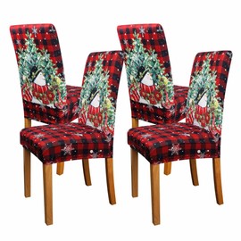 Christmas Chair Covers Set of 4, Christmas Decorations Stretch Removable Washable Dining Room Chair Protector Slipcovers for Xmas Decor Holiday Party Home Decoracion De Navidad (Christmas 5, 4 PCS)