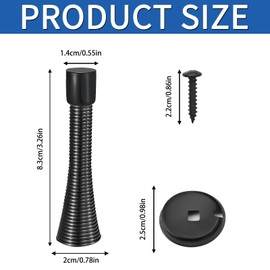 Spring Door Stopper, 12 Pcs 3-1/4 Inch Door Stop, Wall Mounted Flexible Spring Door Stops with Rubber Bumper Tips, Black