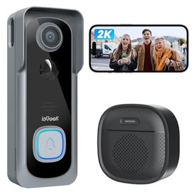 ieGeek Video Doorbell Wireless with Chime - 2K HD Doorbell Camera Grey, Smart Home Security Door Bell Voice Message and Changer, Two-Way Audio, PIR Detection, Easy Installation, Night Vision
