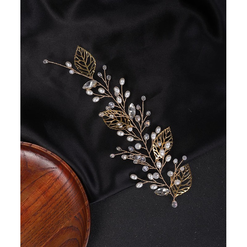 Denifery Hojas de oro para el pelo, perlas de vid,