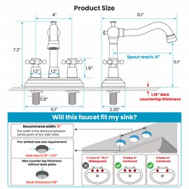 gotonovo 4 Inch Centerset Bathroom Sink Faucet with Double Cross Handles Deck Mounted 2 Hole Brass Lavatory Vanity Mixer Tap Include Supply Hose and Pop Up Drain RV Farmhouse, Brushed Gold