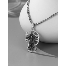 KINGWHYTE St. Michael Necklace for Men Women 925 Sterling Silver Celtic Cross Necklace Protection Catholic Jewelry Gifts for Men Women