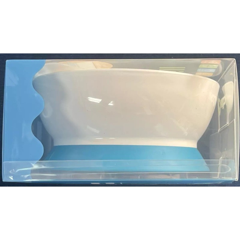 Calibowl Non-Spill Toddler Suction-Base Bowl with Lid, 12-Ounce White/Blue