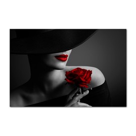 Paimuni Elegant Woman Canvas Wall Art for Living Room Black White Red Rose Prints Modern Wall Decor Ready to Hang 16x24 Inch