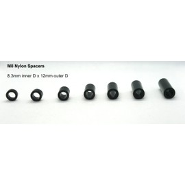Spacers Nylon Black M8 x 12mm outer Diameter x 3mm 5 10 15 20 25 or 30mm Length Not Threaded (M8 x 5mm L)