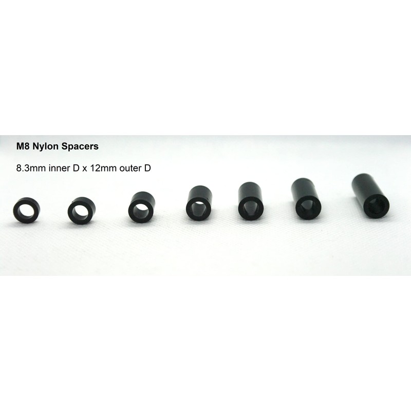 Spacers Nylon Black M8 x 12mm outer Diameter x 3mm