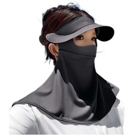 [MYJYG] 日焼け防止 フェイスカバー uvカット 冷感 フェイスマスク つば付き 全面ガード 日焼け防止マスク UPF50+ 紫外線対策 ひんやり 息苦しくない 小顔効果 通気性 調整可能 洗える スポーツ アウトドア (ブラック)