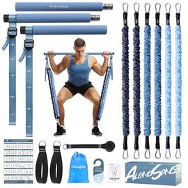 ALongSong - Kit de barra de pilates mejorado con bandas de resistencia envuelto en tela de látex natural, equipo de ejercicio ajustable, multifunciona