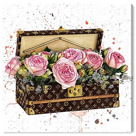 The Oliver Gal Artist Co. Fashion and Glam Wall Art Canvas Prints 'Doll Memories - Trunk Full of Flowers' Home DÃ©cor, 30" x 30", Pink, Brown