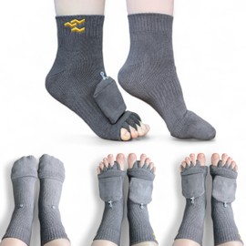 Perlyna Variety Toe Alignment Socks with Toe Separators for Women and Men Bunions Relief Overlapping Toes Yoga Massage Socks (US, Alpha, Large, Regular, Regular, Grey)