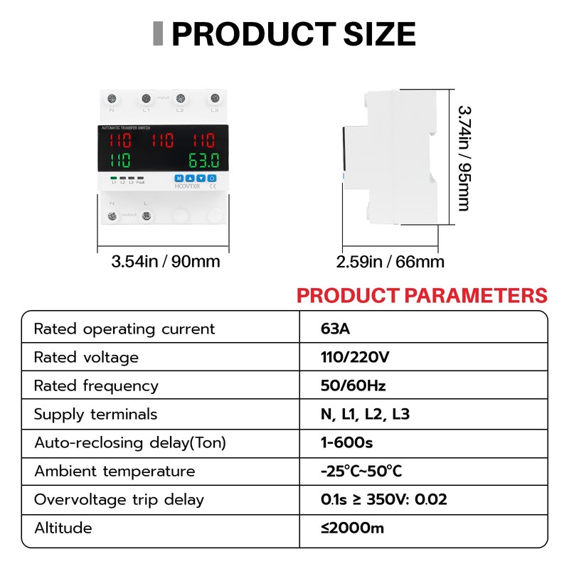 HCOVTXR Automatic Transfer Switch 63A 110V Inverter Generator Transfer Switch