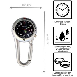 Klox White Silver Clip on Carabiner FOB Watch with Black Dial Ideal for Doctors Nurses Paramedics Chefs