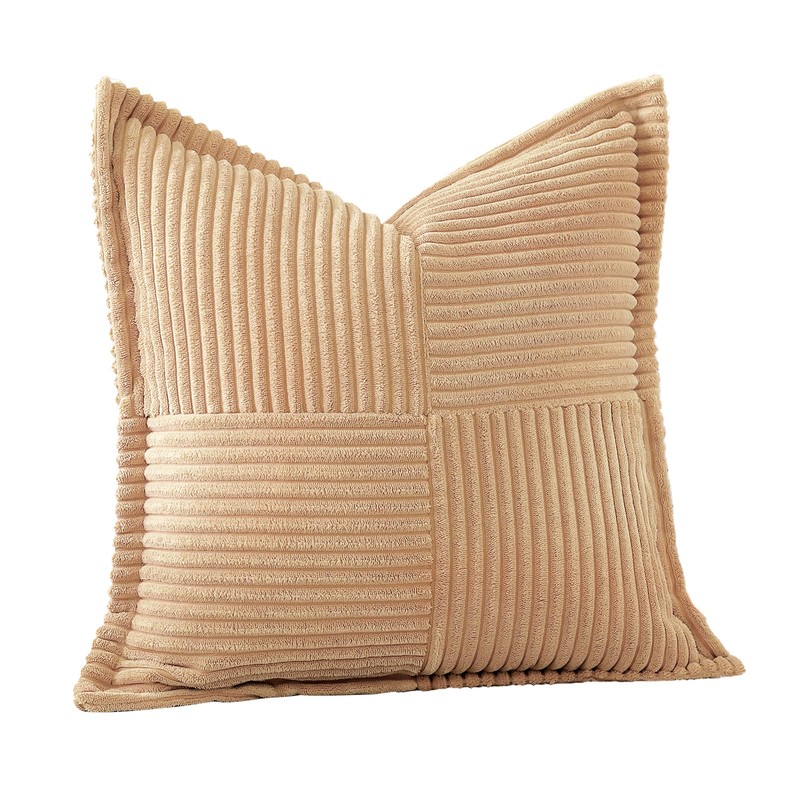 OTOSTAR Striped Corduroy Throw Pillow Covers with Splicing Super Soft